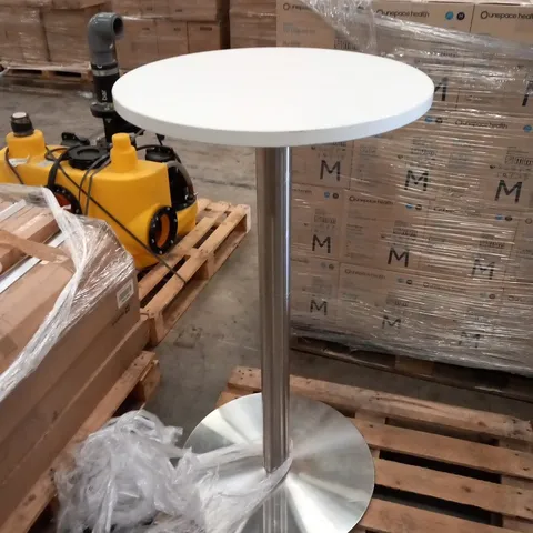 TALL ROUND WHITE TOPPED TABLE WITH CHROME BASE