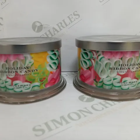 2 X HOMEWORK HOLIDAY RIBBON CANDY CANDLE 