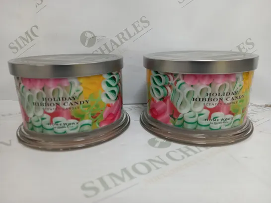 2 X HOMEWORK HOLIDAY RIBBON CANDY CANDLE 