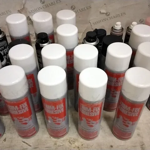 2 TOTES OF ASSORTED AEROSOLS INCLUDING ADHESIVE SPRAY, QUICK FIX TYRE REPAIR, DEODORANT, DRY SHAMPOO AND UNDER BODY SEAL