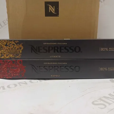 LOT OF APPROX 20 BOXES OF ASSORTED NESPRESSO COFFEE CAPSULES TO INCLUDE LIVANTO & ISPIRAZIONE NAPOLI 