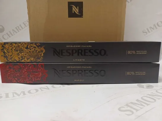 LOT OF APPROX 20 BOXES OF ASSORTED NESPRESSO COFFEE CAPSULES TO INCLUDE LIVANTO & ISPIRAZIONE NAPOLI 