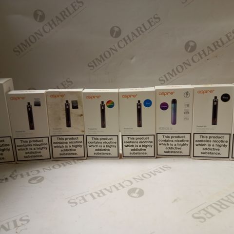 LOT OF APPROX 20 ASSORTED ASPIRE E-CIGARETTES TO INCLUDE POCKEX KITS IN VARIOUS COLOURS, ZELOS 3 KIT, ETC