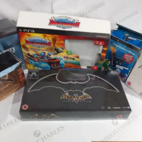 APPROXIMATELY 15 ASSORTED PLAYSTATION 3 GAMES AND ACCESSORIES TO INCLUDE; BOOK OF SPELLS, SYLADERS SUPERCHARGERS STARTER PACK AND MATMAN ARKHAM ASYLUM COLLECTORS EDITION