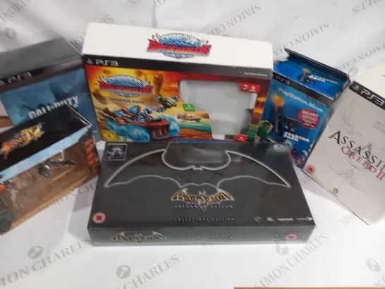 APPROXIMATELY 15 ASSORTED PLAYSTATION 3 GAMES AND ACCESSORIES TO INCLUDE; BOOK OF SPELLS, SYLADERS SUPERCHARGERS STARTER PACK AND MATMAN ARKHAM ASYLUM COLLECTORS EDITION