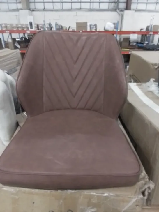 BOXED PAIR OF BROWN FAUX LEATHER DINING CHAIRS