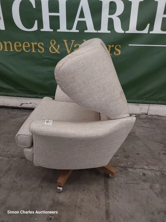 QUALITY BRITISH DESIGNER G PLAN VINTAGE WINGED SWIVEL CHAIR NATURAL FABRIC 