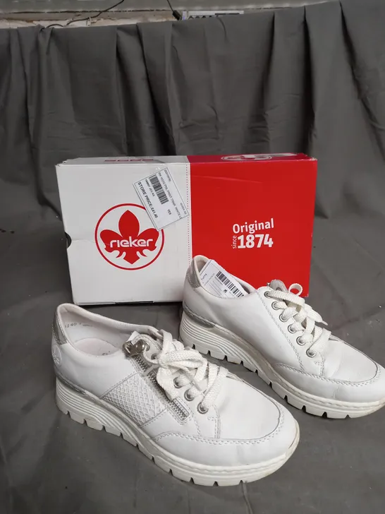 BOXED RIEKER RAISED WHITE ZIP UP TRAINERS SIZE 5 