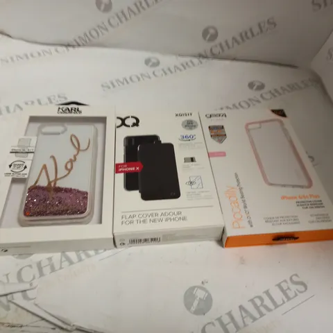 BOX OF ASSORTED IPHONE CASES TO INCLUDE KARL LAGERFIELD, XQISIT, GEAR4 ETC