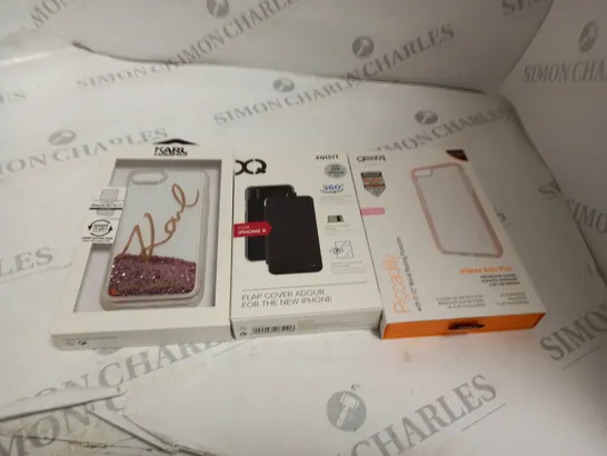 BOX OF ASSORTED IPHONE CASES TO INCLUDE KARL LAGERFIELD, XQISIT, GEAR4 ETC