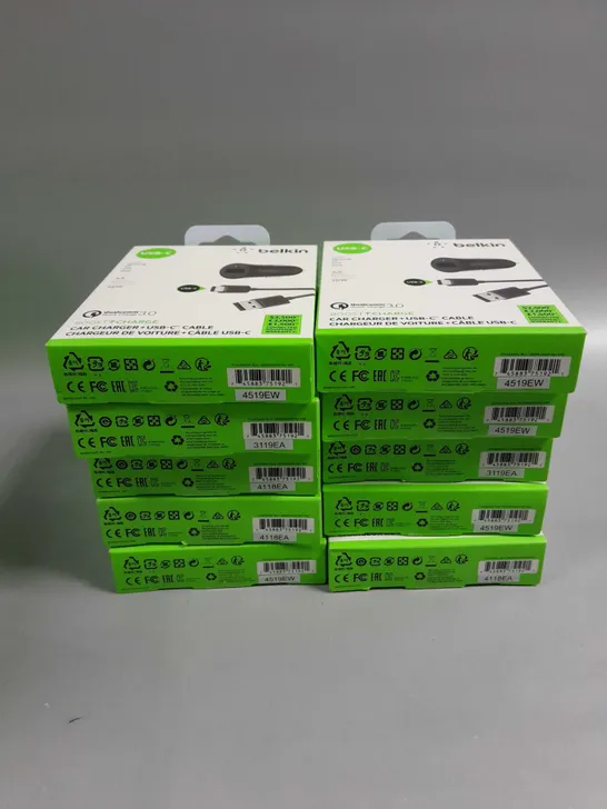 10 X BOXED BELKIN BOOST CHARGE 18W USB C CAR CHARGERS