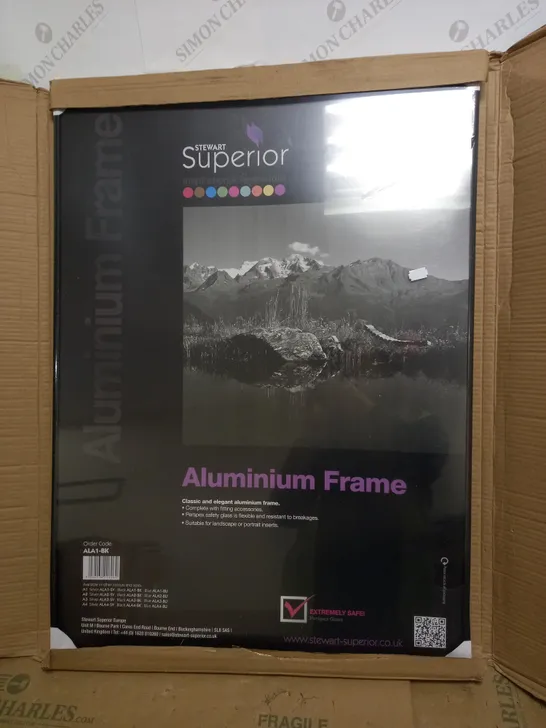 STEWART SUPERIOR A1 BRUSHED ALUMINIUM PICTURE FRAME WITH PERSPEX SAFETY GLASS