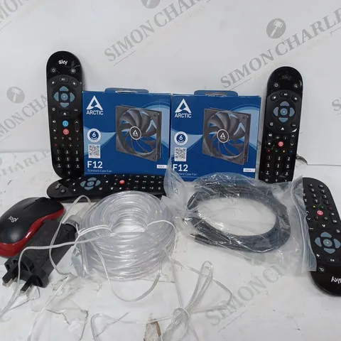 APPROXIMATELY 20 ASSORTED ELECTRICALS TO INCLUDE SKY REMOTES, LOGITECH WIRELESS MOUSE, ARCTIC F12 STANDARD CASE FAN, ETC