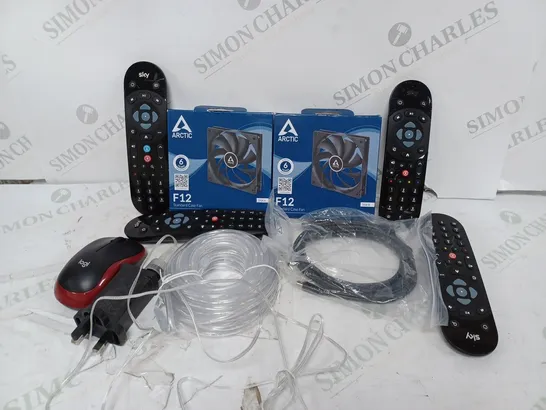 APPROXIMATELY 20 ASSORTED ELECTRICALS TO INCLUDE SKY REMOTES, LOGITECH WIRELESS MOUSE, ARCTIC F12 STANDARD CASE FAN, ETC