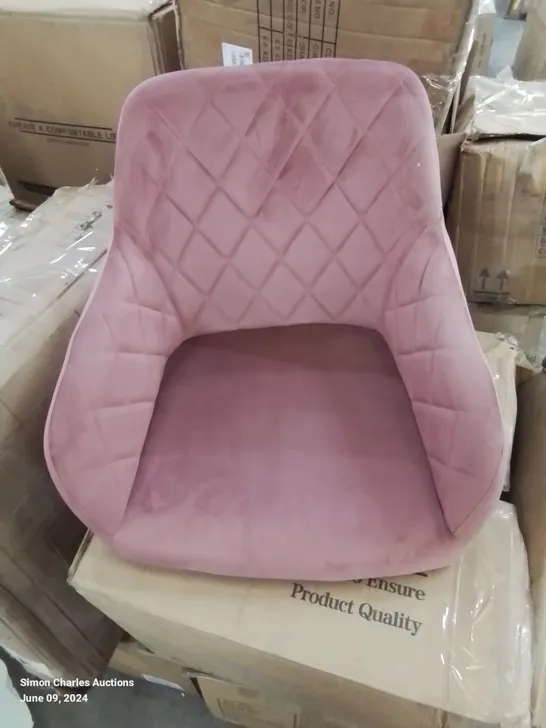 A BOXED PAIR OF PINK VELVET SIDE CHAIRS