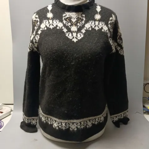 MONSOON LADIES JUMPER BLAQCK WITH WHITE DETAIL SIZE S