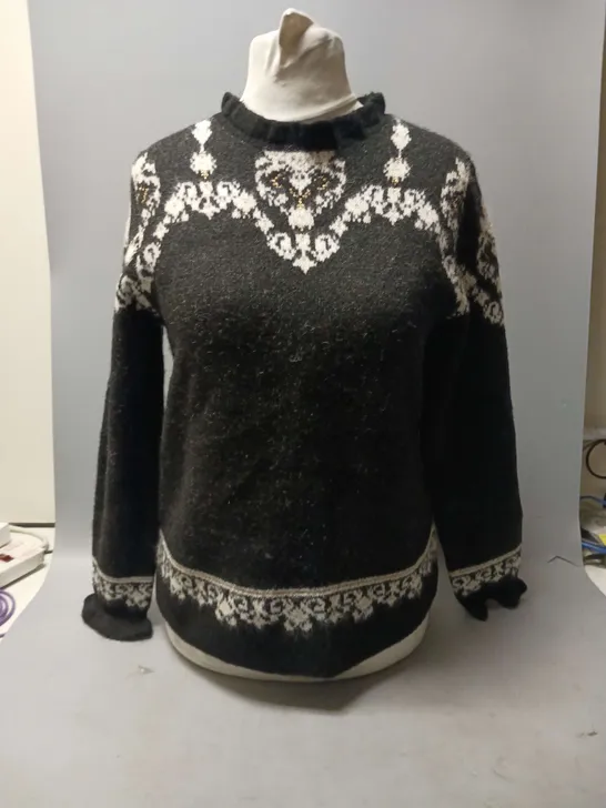 MONSOON LADIES JUMPER BLAQCK WITH WHITE DETAIL SIZE S