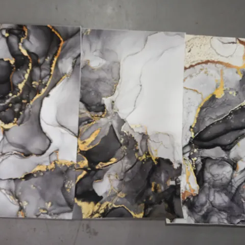 COLLECTION OF 3 ABSTRACT GREY/GOLD MARBLE EFFECT ART PRINTS
