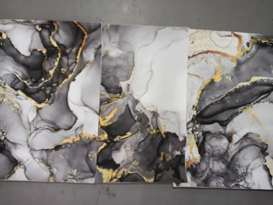 COLLECTION OF 3 ABSTRACT GREY/GOLD MARBLE EFFECT ART PRINTS