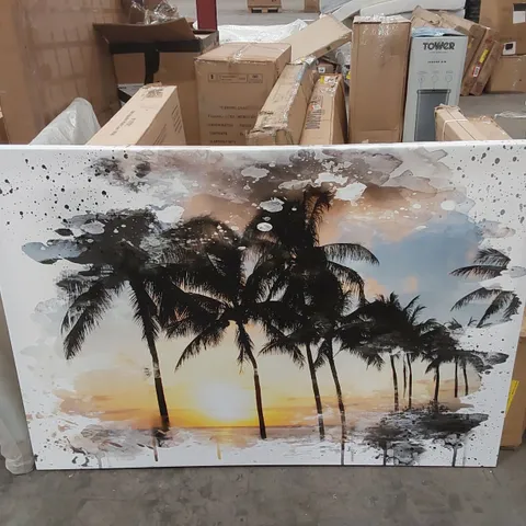 BOXED WRAPPED CANVAS - 'SEASCAPE HAWAII SUNSET PALM TREES' GRAPHIC ART PRINT (1 BOX)