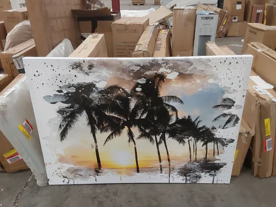 BOXED WRAPPED CANVAS - 'SEASCAPE HAWAII SUNSET PALM TREES' GRAPHIC ART PRINT (1 BOX)