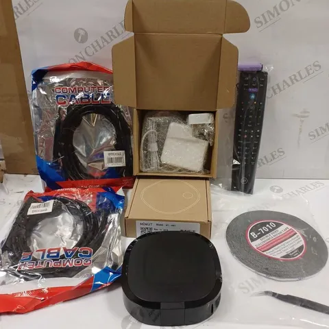 BOX TO CONTAIN APPROX 15 X ASSORTED TECH PRODUCTS, INCLUDES CHARGERS, HOME ALARM, REMOTE ETC 