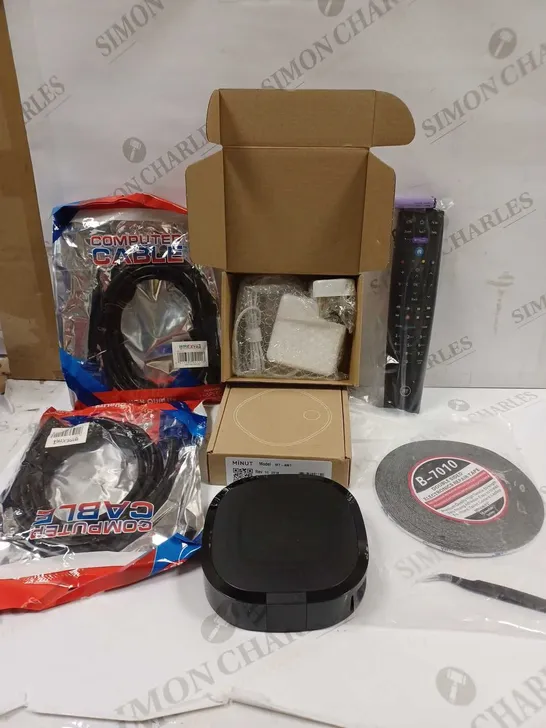 BOX TO CONTAIN APPROX 15 X ASSORTED TECH PRODUCTS, INCLUDES CHARGERS, HOME ALARM, REMOTE ETC 