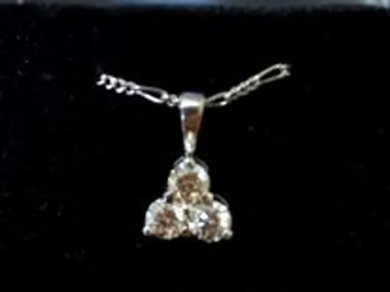 18CT WHITE GOLD TREFOIL PENDANT ON A CHAIN, SET WITH NATURAL DIAMONDS WEIGHING +0.51CT