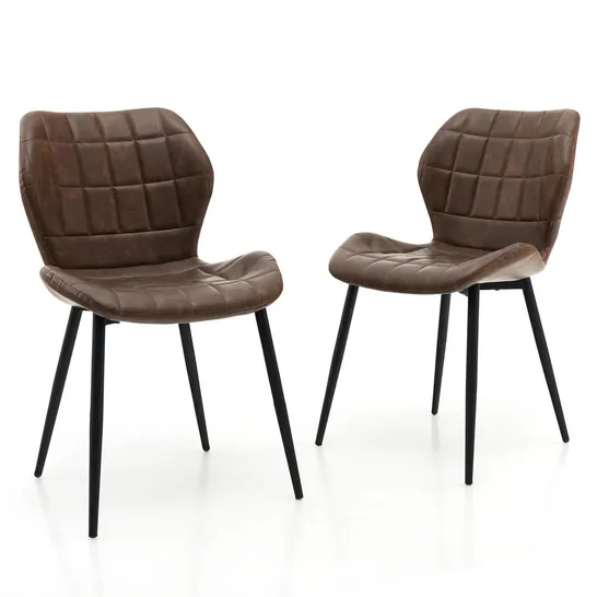 BOXED GIANTEX SET OF 2 UPHOLSTERED DINING CHAIRS, MID CENTURY RETRO KITCHEN CHAIRS W/PADDED BACK & SEAT - BROWN