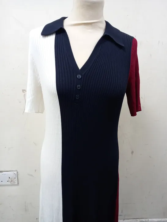 TOMMY HILFIGER COLOUR BLOCK DRESS IN NAVY/RED/WHITE STRIPES - 14 LARGE