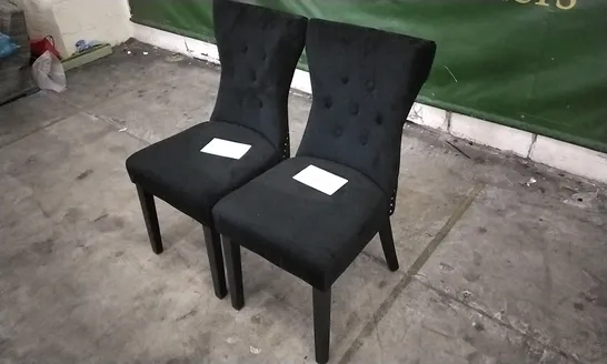 PAIR OF KENSINGTON BLACK VELVET BUTTON BACK DINING CHAIRS WITH BLACK LEGS