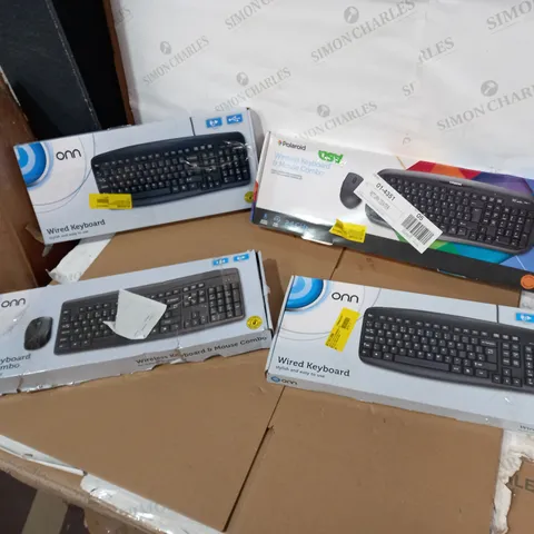 LOT OF 4 ASSORTED KEYBOARDS TO INCLUDE ONN WIRED KEYBOARD, POLAROID WIRELESS KEYBOARD, ONN WIRELESS KEYBOARD ETC