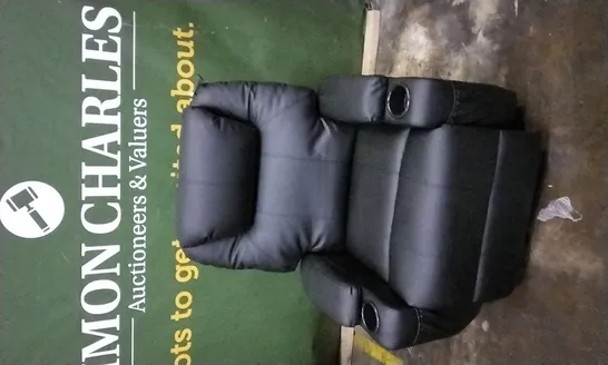 DESIGNER BLACK LEATHER POWER RECLINER ARMCHAIR WITH CUPHOLDERS