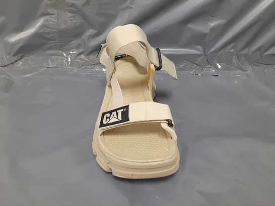 BOXED PAIR OF CATERPILLAR OPEN TOE LOW WEDGE SANDALS IN BEIGE EU SIZE 40