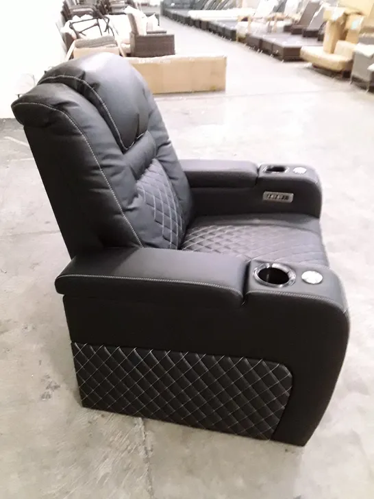 QUALITY DESIGNER ELECTRIC RECLINER ARMCHAIR WITH CUPHOLDERS - BLACK LEATHER