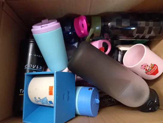 MEDIUM BOX OF ASSORTED HOUSEHOLD ITEMS TOO INCLUDE , MUGS AND DRINKING BOTTLES - COLLECTION ONLY