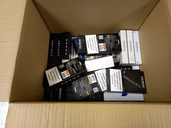 BOX OF APPROXMATELY 26 E-CIGARETTES AND LIQUIDS TO INCLUDE GEEKVAPE OBELISK, CALIBURN AK2 POD SYSTEM, INNOKIN COOLFIRE Z50, ETC