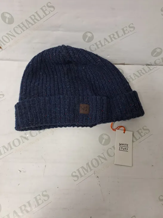 WHITE STUFF WOOL RIBBED BEANIE IN DARK NAVY