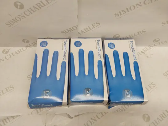 BOX OF APPROXIMATELY 3X 100PCS BRAND NEW TOUCHGUARD BLUE NITRILE GLOVES (SIZE LARGE)