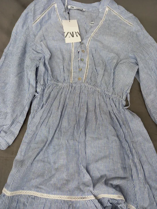 ZARA PINSTRIPE DRESS IN BLUE/WHITE SIZE XS