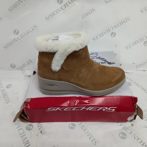 SKECHERS CHESTNUT SUEDE WEDGE TRAINERS - SIZE 8