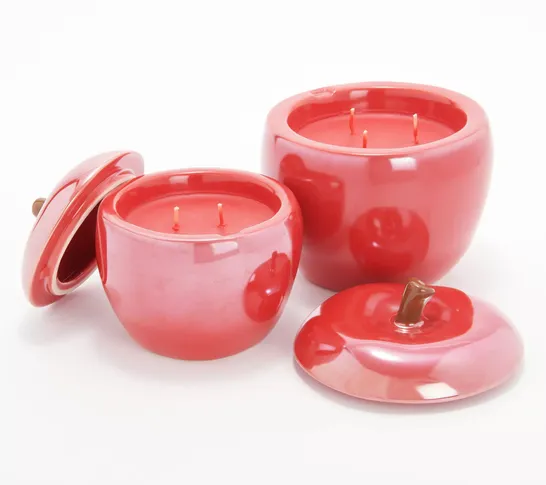 HOMEWORX PAIR OF CERAMIC APPLE CANDLES