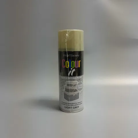 APPROXIMATELY 12 SEALED PAINT FACTORY COLOUR IT ALL PURPOSE QUICK DRYING SPRAY PAINT 400ML - LIGHT GREY 
