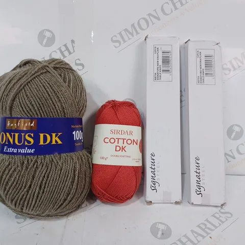 APPROXIMATELY 10 ASSORTED HOUSEHOLD ITEMS TO INCLUDE HAYFIELD BONUS DK YARN, SIGNATURE STEEL PLAIN TABLE KNIVES, ETC