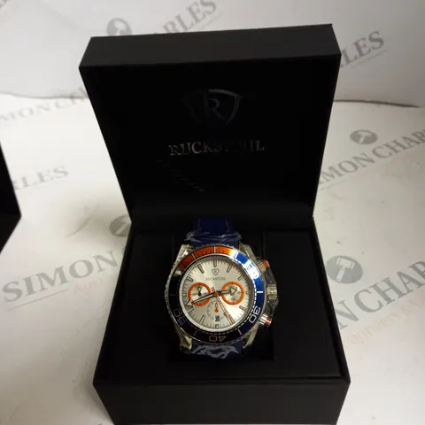 MENS RUCKSTUHL CHRONOGRAPH R400 WATCH NAVY BLUE AND ORANGE 