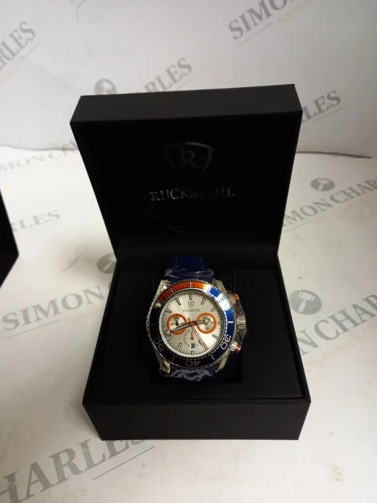 MENS RUCKSTUHL CHRONOGRAPH R400 WATCH NAVY BLUE AND ORANGE 