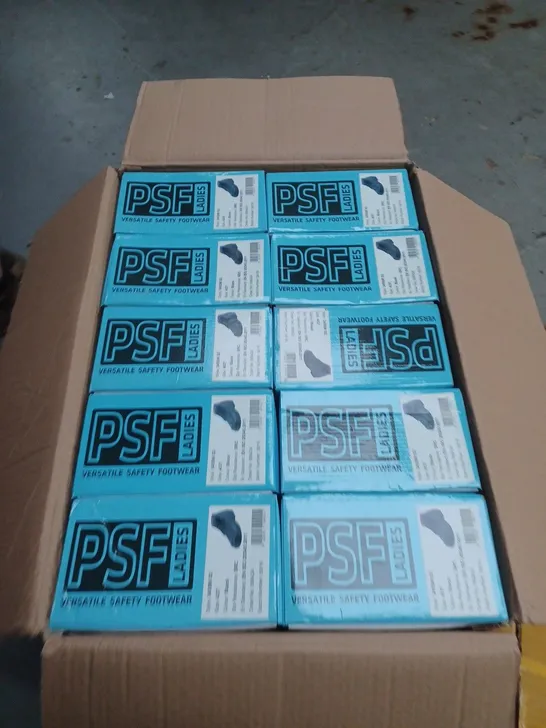 BOX OF APPROXIMATELY 10 PAIRS OF PSF LADIES VERSATILE SAFETY FOOTWEAR SIZE 4