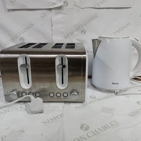 SWAN KETTLE & TOASTER 4-SLICE TWIN PACK - WHITE