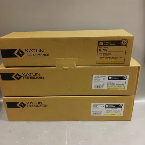 APPROXIMATELY 10 ASSORTED BOXED KATUN PRINTER TONER CARTRIDGES IN VARIOUS MODELS - YELLOW & BLACK 