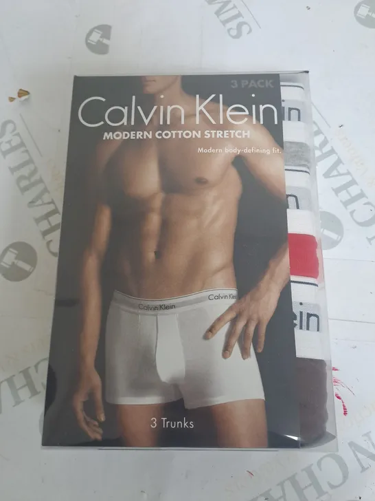 BOXED CALVIN KLEIN MODREN COTTON STRECH TRUNKS -SET OF 3 MEDIUM